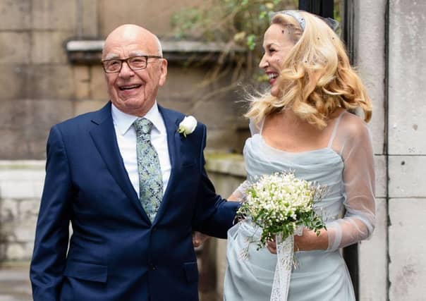 Rupert Murdoch and his new bride, former US model Jerry Hall. Picture: Getty