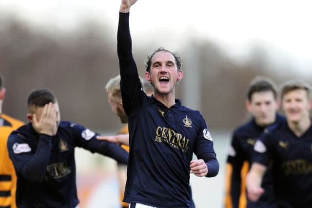 Mark Kerr acclaims his superb second goal for Falkirk. Picture: Michael Gillen