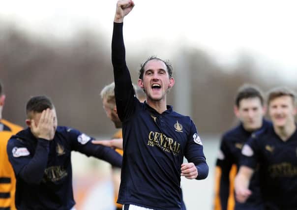Mark Kerr acclaims his superb second goal for Falkirk. Picture: Michael Gillen