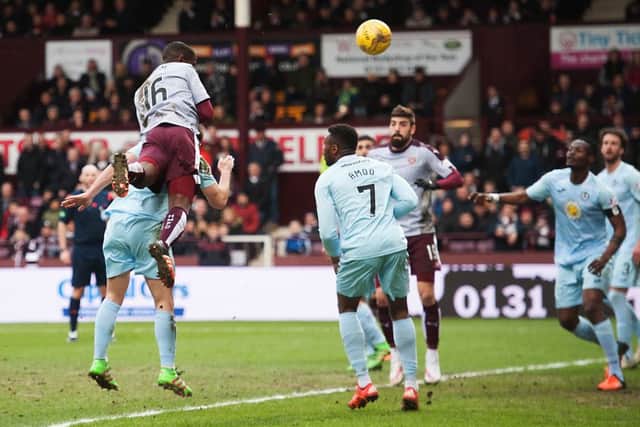 Hearts v Partick Thistle. Sutchuin-Djoum (25'minutes) opens the scoring for Hearts.