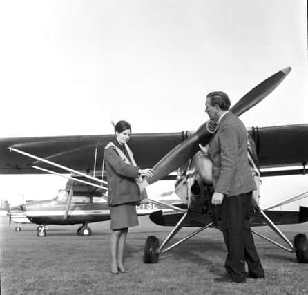 Members of Edinburgh Flying Club at Turnhouse airport in January 1968. Picture: TSPL