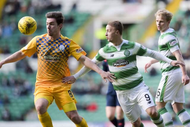 Morton's Ross Forbes with Leigh Griffiths. Picture: SNS