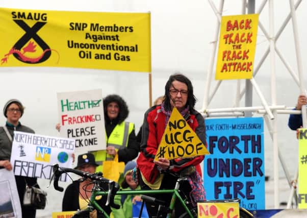 Anti-fracking protestors Hands Over Our Forth last October. Picture: Lisa Ferguson