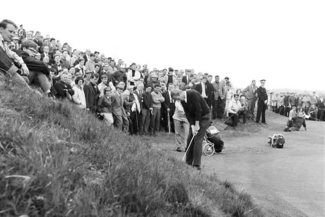 Ronnie Shade chips onto the 7th green during the Scottish Amateur Championship at Carnoustie in June 1966