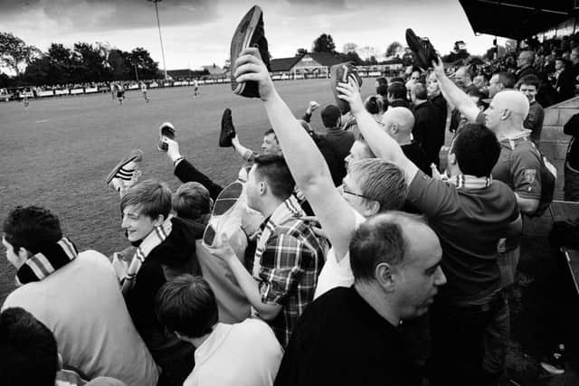 Rovers fans in jovial mood at Galabank stadium in May 2011 as their side clinch promotion via a play-off match against Annan Athletic. Picture: Iain McLean