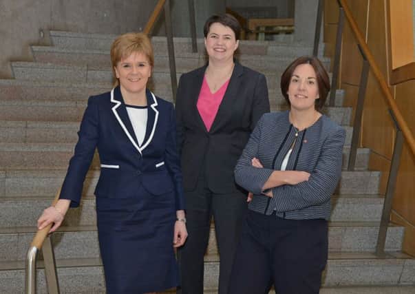Political rivals Nicola Sturgeon, Ruth Davidson and Kezia Dugdale are united in their determination to create a nation where women and men meet on equal terms. Picture: Jon Savage