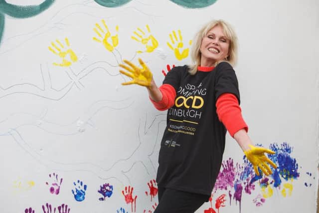 Joanna Lumley visits Oxgangs Neighbouhood Centre, Edinburgh, to help out in the garden. Picture: Toby Williams