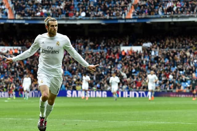 Gareth Bale celebrates scoring for Real Madrid in their 7-1 win over Celta Vigo. Picture: AFP/Getty