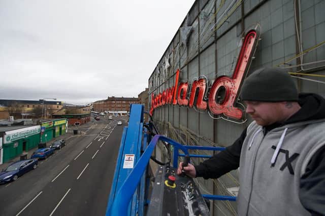The sign for Glasgow's Barrowland Ballroom is repaired. Picture: John Devlin