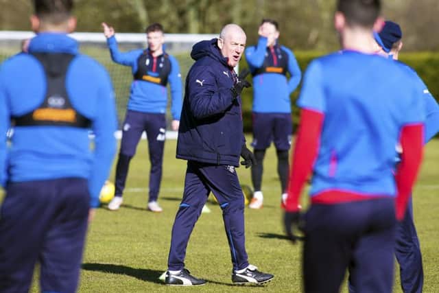 Rangers manager Mark Warburton makes a point during training at Murray Park ahead of tomorrow nights home game against Morton. Picture: Kirk O'Rourke