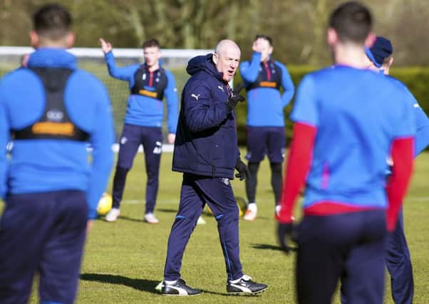 Rangers manager Mark Warburton makes a point during training at Murray Park ahead of tomorrow nights home game against Morton. Picture: Kirk O'Rourke