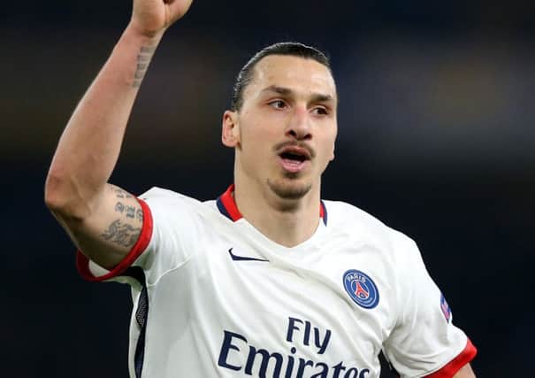 Zlatan Ibrahimovic celebrates after his goal ended Chelseas Champions League survival hopes. Picture: PA