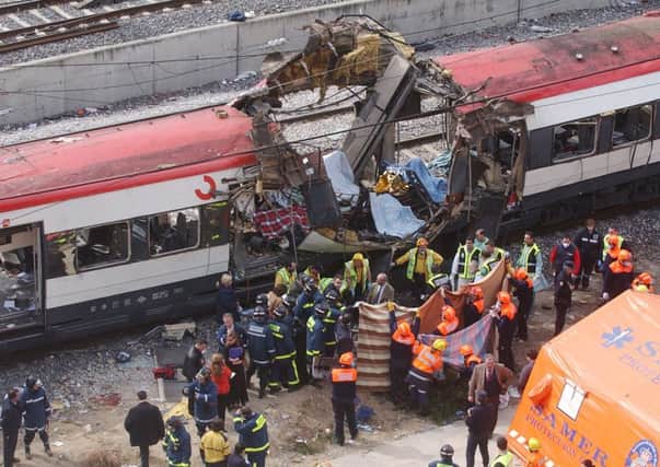 On this day in 2004, 200  people died when a series of bombs ripped through rush-hour trains in Madrid.. Picture: AP