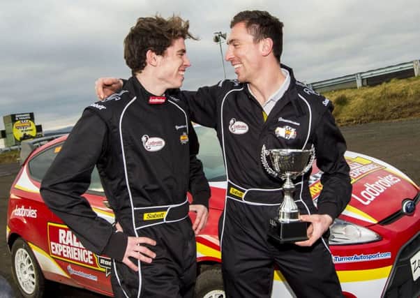 Celtic's Ryan Christie, left, and Scott Brown took part in a rally car challenge at the Knockhill circuit in Fife. Picture: Bill Murray/SNS