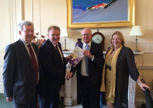 From left, Lewis Macdonald, David Mundell, Bruce Crawford and Linda Fabiani at Dover House where the MSPs handed over report. Picture: Contributed
