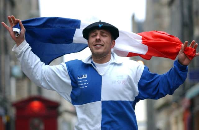 A French rugby fan on Rose Street in Edinburgh. Scotland play France at Murrayfield in the Six Nations this weeknd. Picture: TSPL