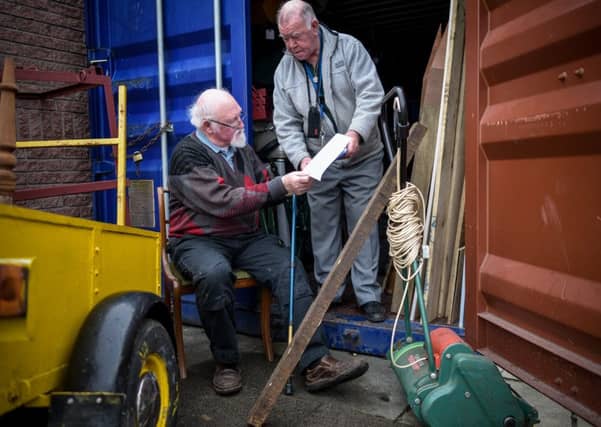 Retired chef Bill Louden, 70, and Alan Eastell, 73, at the original Mens Shed in Westhill, Aberdeenshire. Picture: Hemedia/SWNS