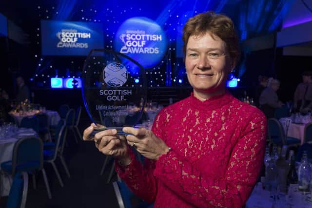 Catriona Matthew with her Lifetime Achievement Award at Edinburghs Corn Exchange last night. Picture: Kenny Smith