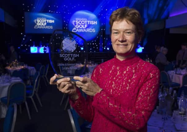 Catriona Matthew with her Lifetime Achievement Award at Edinburghs Corn Exchange last night. Picture: Kenny Smith