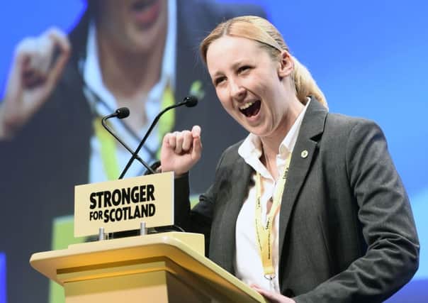 Mhairi Black MP addresses delegates at the annual SNP Spring conference at the SECC. Picture: Jane Barlow