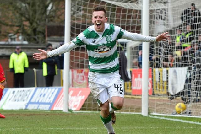 Callum McGregor celebrates scoring a goal in the second half during the Ladbrokes Scottish Premiership match between Patrick Thistle FC and Celtic FC. Picture: Getty