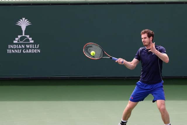 Andy Murray on court in a practice session at Indian Wells Tennis Garden. Picture: Julian Finney/Getty Images
