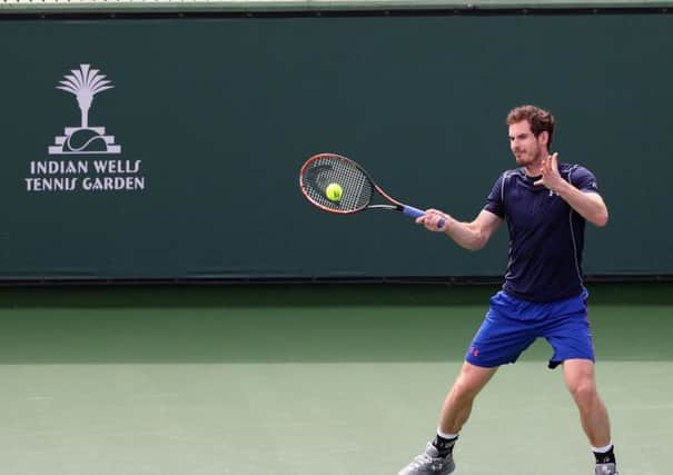 Andy Murray on court in a practice session at Indian Wells Tennis Garden. Picture: Julian Finney/Getty Images