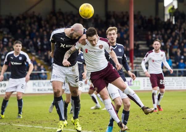 Jamie Walker, right, is challenged by Dundees Gary Harkins. Picture: SNS