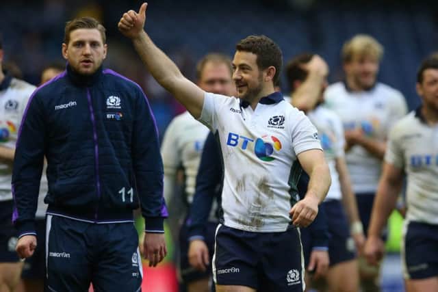 Greig Laidlaw celebrates as he does his lap of honour after the match but how did he rate? Picture: Getty