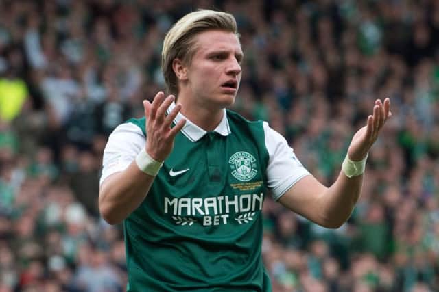 Hibs striker Jason Cummings rues a missed opportunity. Picture: SNS Group