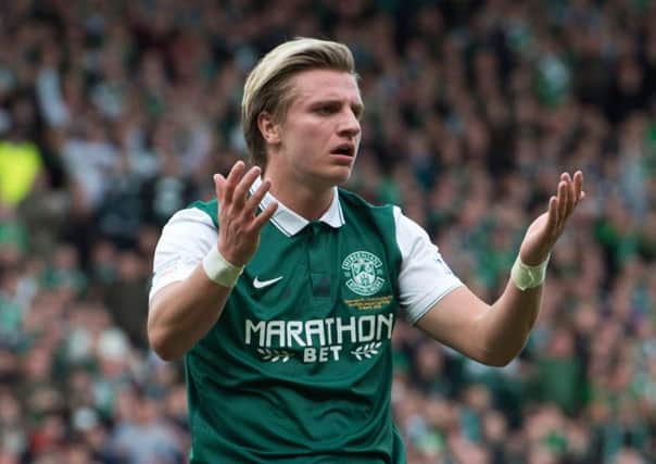 Hibs striker Jason Cummings rues a missed opportunity. Picture: SNS Group
