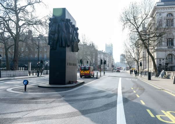Skidmarks around the Monument to the Women of WWII,  just metres along Whitehall from the Cenotaph. Picture: Tony Kershaw