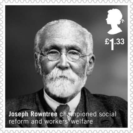 Stamp showing confectioner and Quaker philanthropist, Joseph Rowntree who used half of his wealth to set up three trusts; part of a set of six stamps that honours those who have devoted their energies to helping and protecting others. Picture: Royal Mail/PA Wire