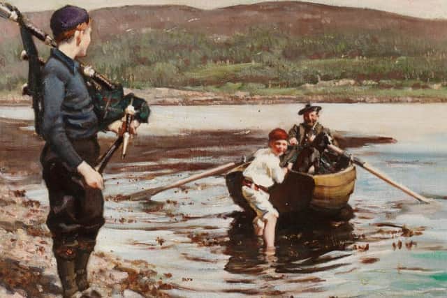 Members of the Mackinnon family next to a Scottish loch