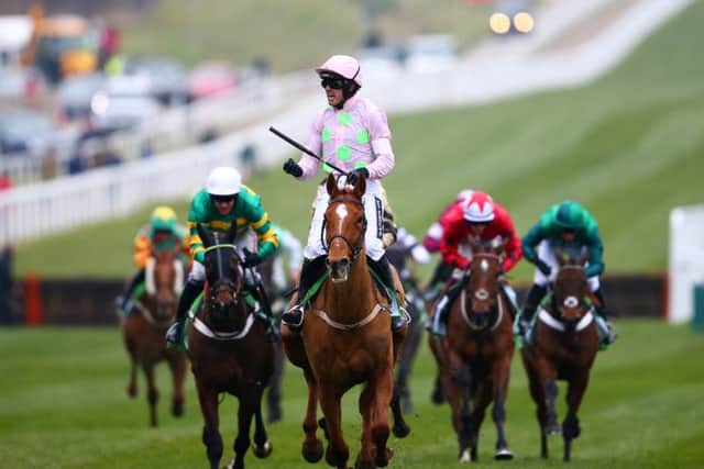 Ruby Walsh celebrates after riding Annie Power to an emphatic victory in the Champion Hurdle at Cheltenham. Picture: Getty