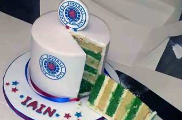 The moment Rangers supporter Iain suddenly lost his appetite.