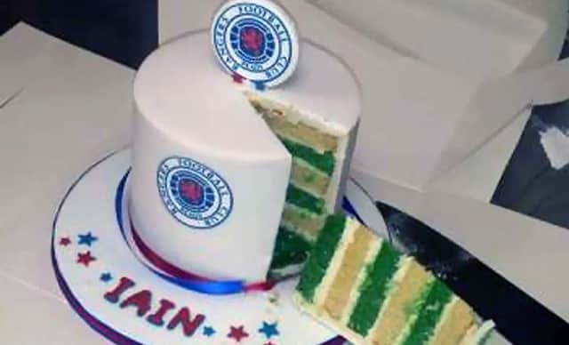 The moment Rangers supporter Iain suddenly lost his appetite.