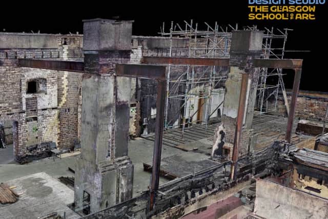 Mack Laser Scan of a sectional view of the ground floor of The Mackintosh Building looking from north to south. Picture: Hemedia