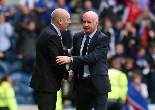 Rangers manager Mark Warburton, left, has praised his Falkirk counterpart Peter Houston. Picture: Craig Williamson/SNS