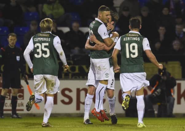 Hibernian's Anthony Stokes make it 2-0. Picture: SNS Group