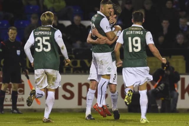 Hibernian's Anthony Stokes make it 2-0. Picture: SNS Group