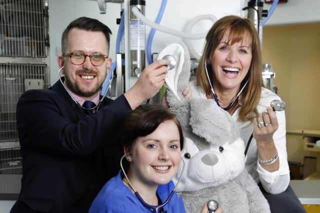 Glasgow South MP Stewart McDonald MP with Carol Smillie and veterinary nurse Emma Kinnear at the new facility. Picture: Iain McLean