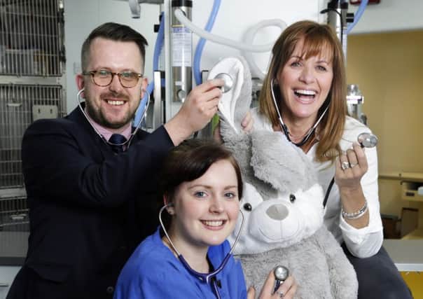 Glasgow South MP Stewart McDonald MP with Carol Smillie and veterinary nurse Emma Kinnear at the new facility. Picture: Iain McLean