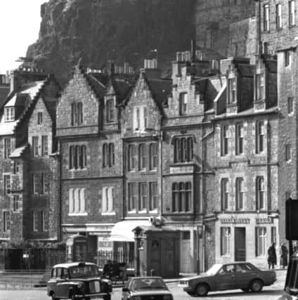 A view of the Grassmarket looking towards Edinburgh Castle in the Old Town.