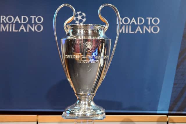 The UEFA Champions League displayed during the draw at UEFA headquarters. Picture: AFP/Getty