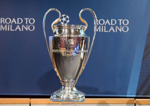 The UEFA Champions League displayed during the draw at UEFA headquarters. Picture: AFP/Getty