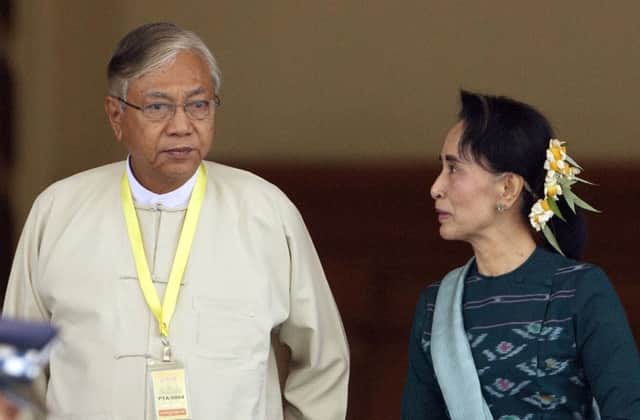 President-elect Htin Kyaw with NLD leader Aung San Suu Kyi. Picture: AP