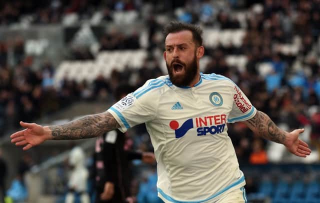 Steven Fletcher celebrates scoring for Marseille against Toulouse. Picture: Anne-Christine Poujoulat/AFP/Getty Images