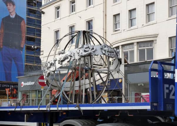 The Forsyth Sphere is removed in March 2012. Picture: Aaron King