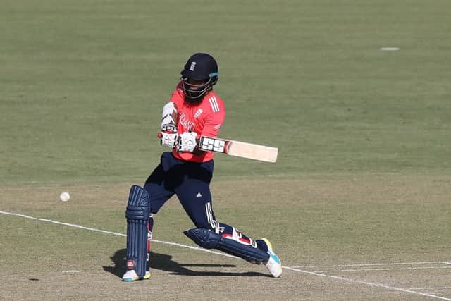 England's Moeen Ali hits out during their match against Afghanistan in Delhi. Picture: Jan Kruger-IDI/IDI via Getty Images